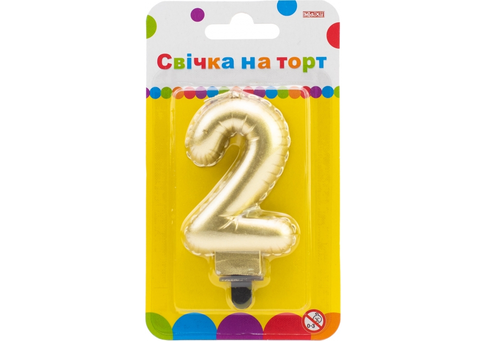 Candle - number "Maxi" /MX622095G-2/ "2" gold ball 7.62cm (1/24)