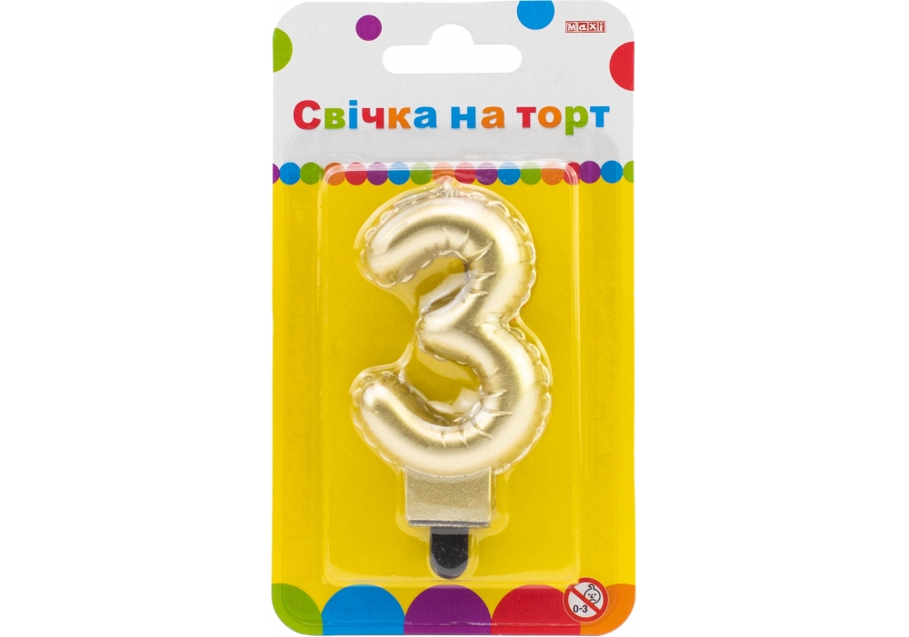 Candle - number "Maxi" /MX622095G-3/ "3" gold ball 7.62cm (1/24)