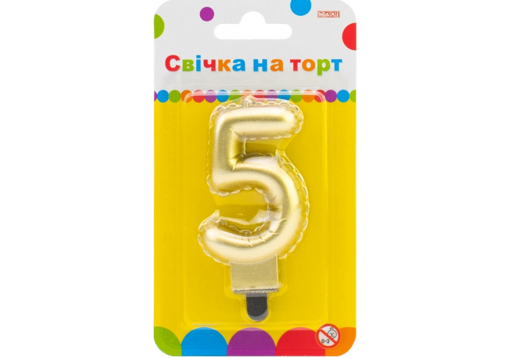 Свічка - цифра "Maxi" /MX622095G-5/ "5" золота кулька 7,62см (1/24)