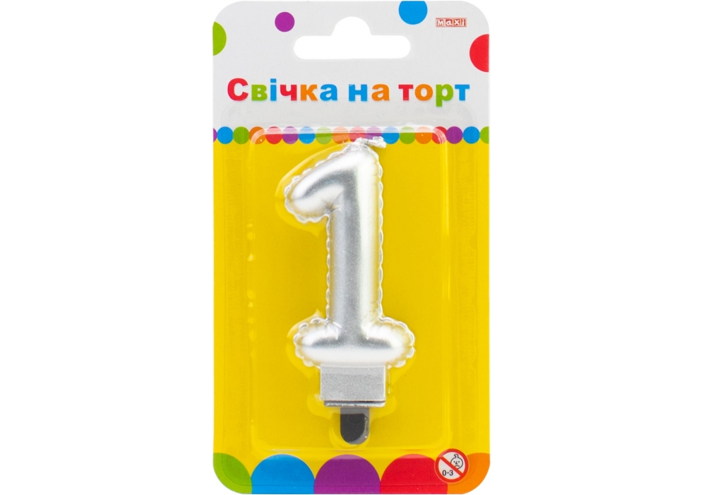 Свічка - цифра "Maxi" /MX622095S-1/ "1" срібна кулька 7,62см (1/24)