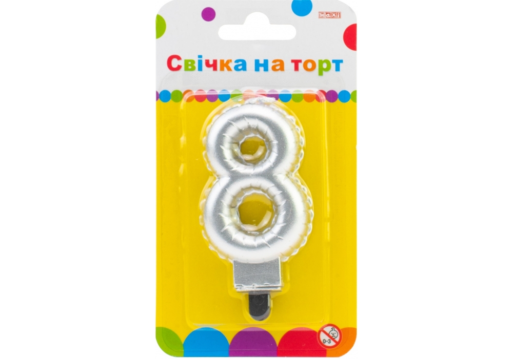 Свічка - цифра "Maxi" /MX622095S-8/ "8" срібна кулька 7,62см (1/24)