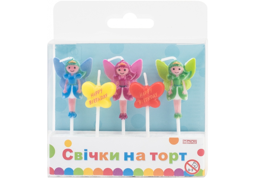 Set of candles for a cake "Maxi" /MX629073/ "Fairy" 5 pcs (1/24)