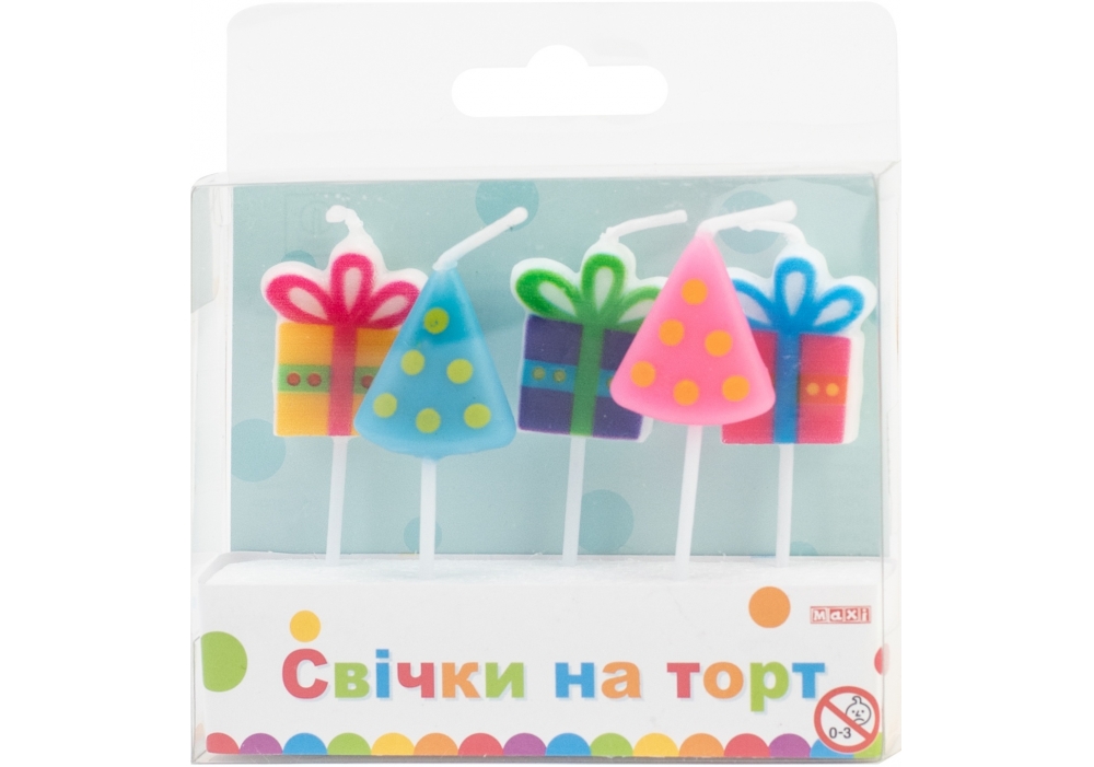 Set of candles for a cake "Maxi" /MX629084/ "Gift Boxes" 5 pcs (1/24)