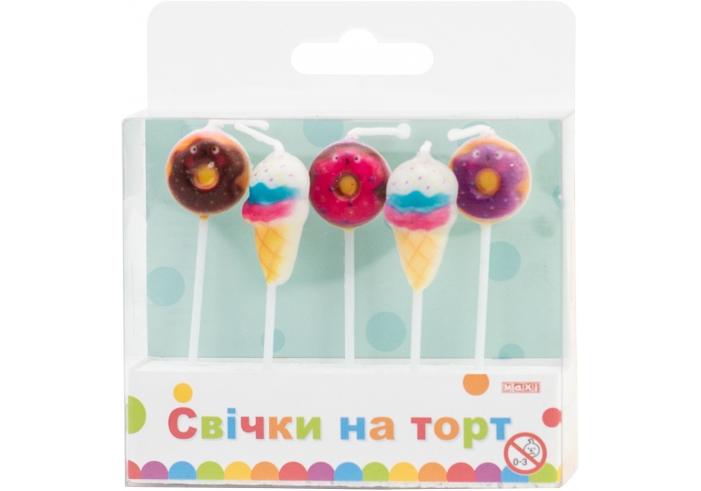 Set of candles for a cake "Maxi" /MX629181/ "Sweets" 5 pcs (1/24)
