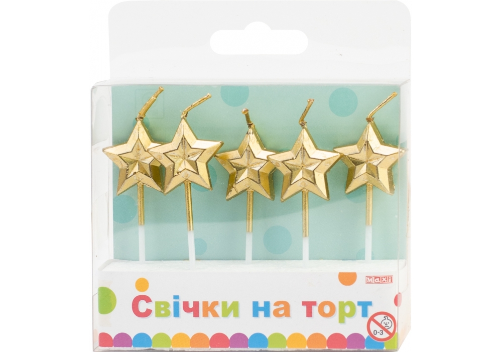 Set of candles for a cake "Maxi" /MX629250G/ "Gold Star" 5 pcs (1/24)