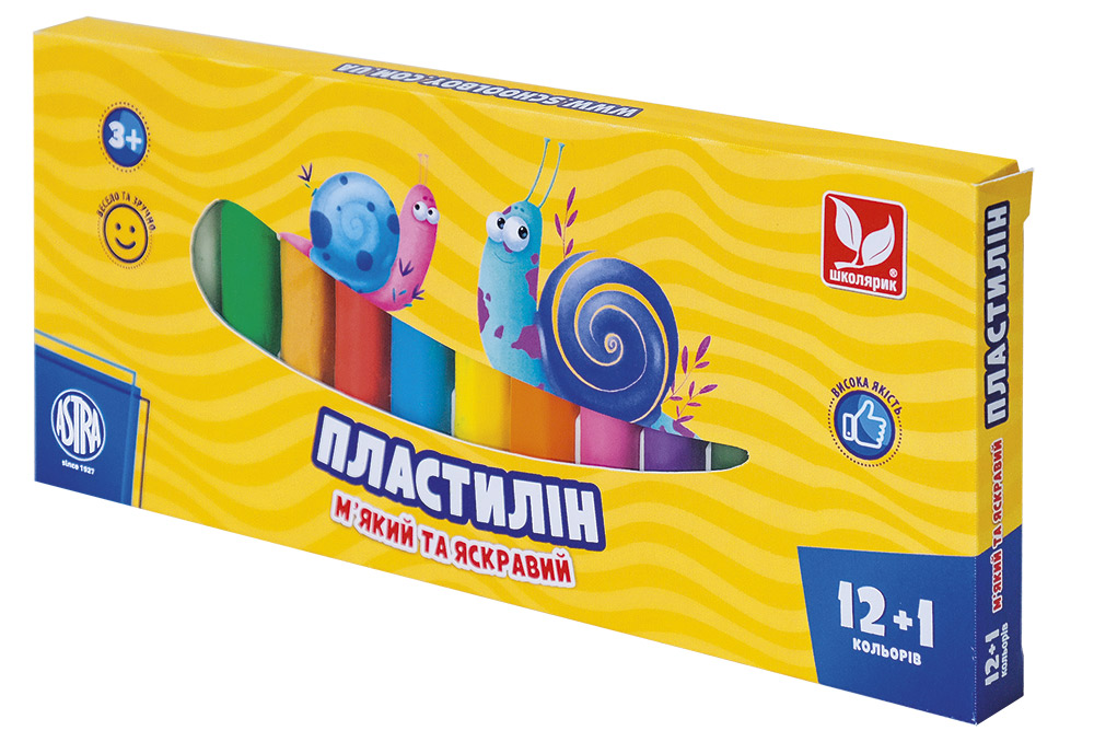 Пластилін восковий "Школярик" 12 кол.+1 кол. Золотий, круглий /303115007-UA/ 156 г (1/24)