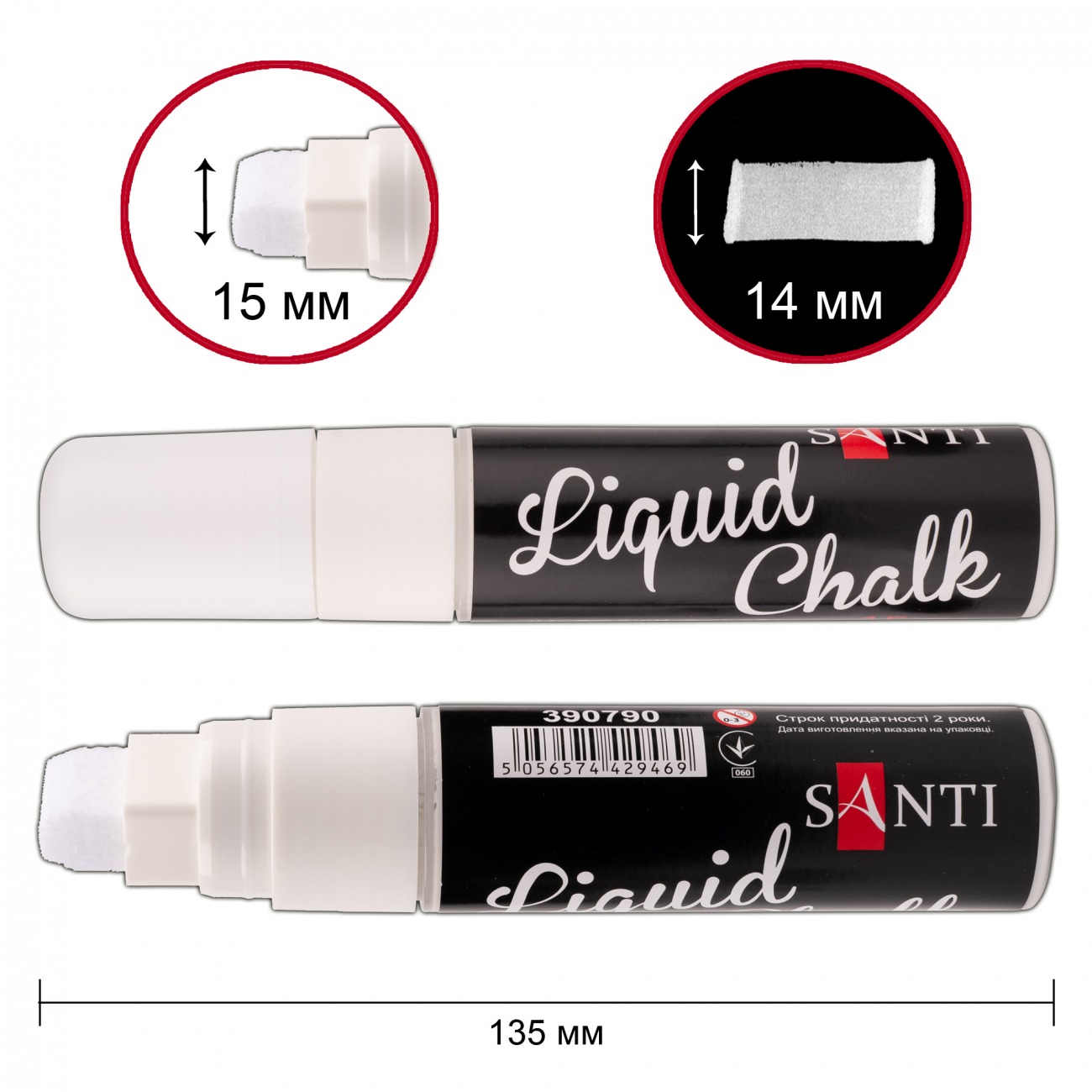 Chalk marker "Santi" /390790/ white, 15 mm (6/480)