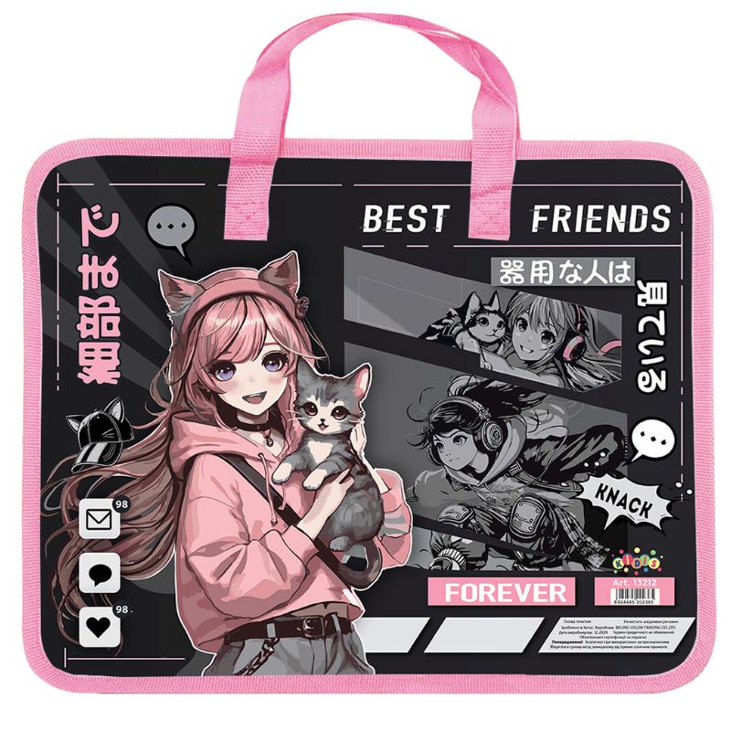 Папка-портфель "Kidis" /13212/ "Anime Girls" з ткан. ручк. (1/12)
