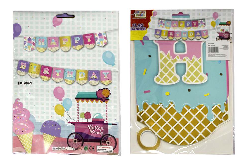 String garland "WB" /10255(FB-J059)/ HAPPY BIRTHDAY ice cream 20*15cm, with foil