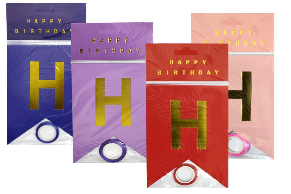 Garland-stretch flag "WB" /10262/ HAPPY BIRTHDAY with gold 16.5*11.5cm