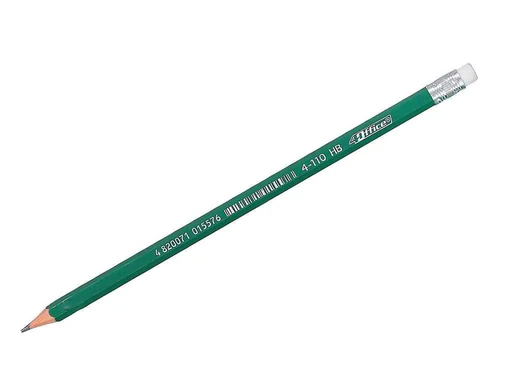 "4OFFICE" pencil /4-110/ HB with last, green body, plastic (12/144)