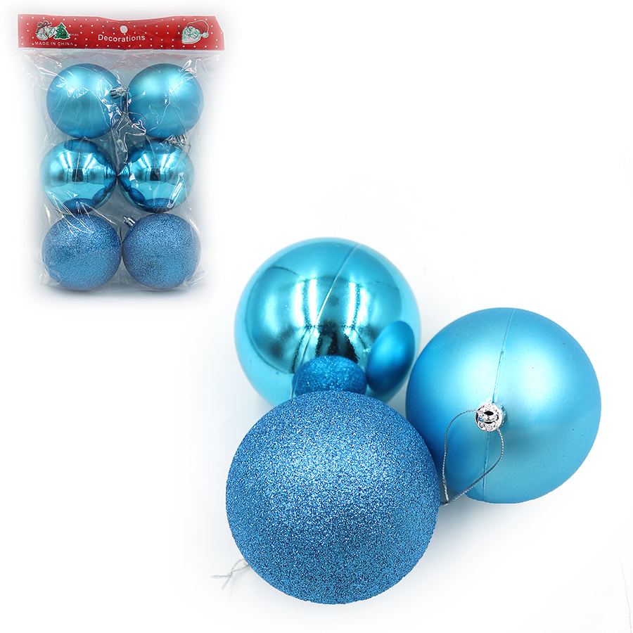 Set of Christmas balls "JO" /DSCN1496-8/ "Blue" 8cm, 6pcs (1/64)