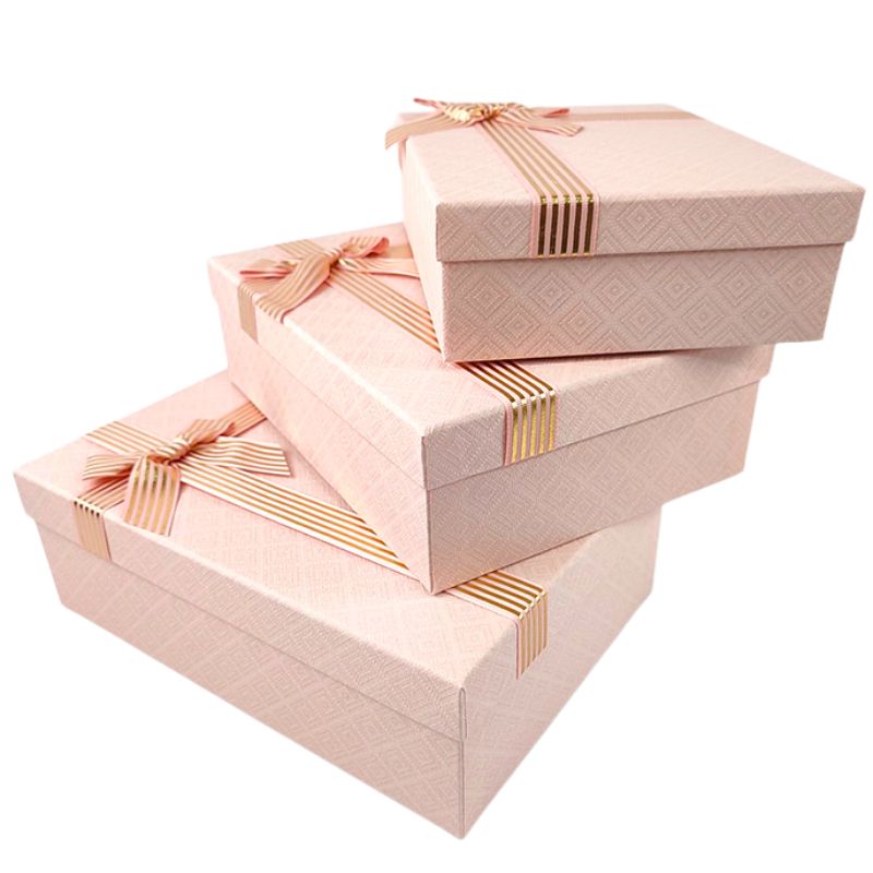 Gift box /271030/ pink rectangular, matte 3 pcs/pack, 29x21x9.5-23x17x6.5 cm