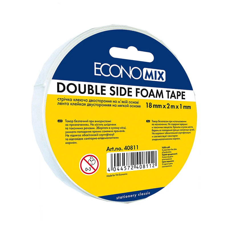 Double-sided tape 18*2m*1mm "ECONOMIX" /E40811/ POROUS (1/6/180)