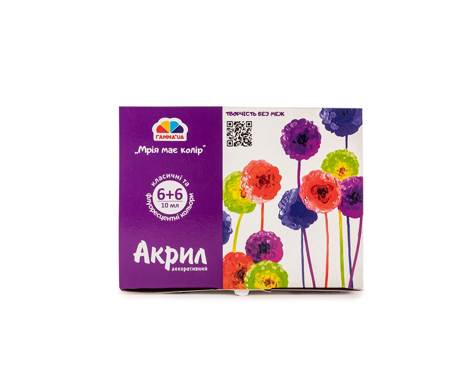 Set of acrylic paints "GAMMA'UA" /400506/ "Creativity" 6+6 col. fluoride*10ml (1/12)