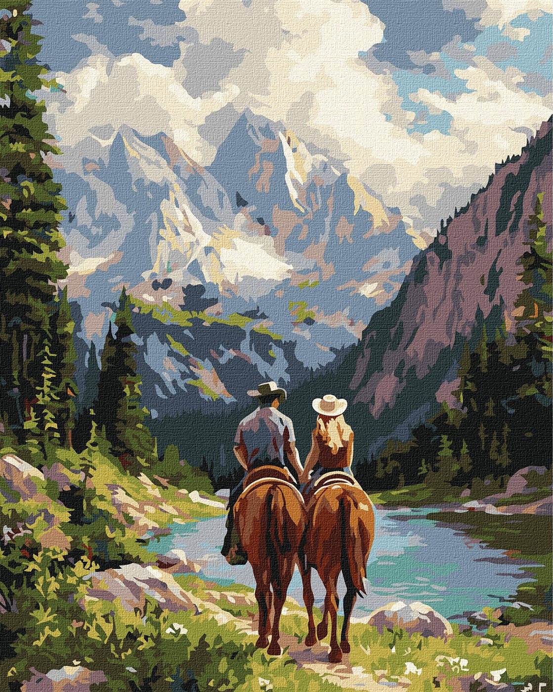 Painting by numbers "Ideyka" /KHO8710/ "A pair of horsemen in the mountains" 40*50 cm
