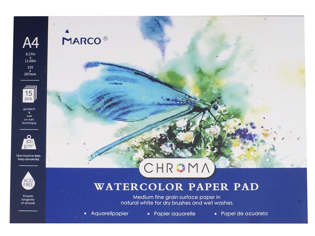 Watercolor album A4/15 sheet. "MARCO" /1071A-15CBP (A4-AQUA) for watercolor 300g/m2 (1/40)