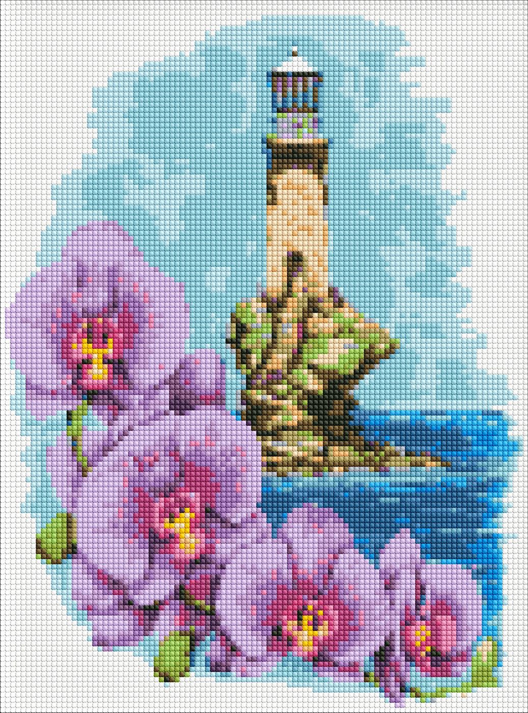 Diamond mosaic "Ideyka" /AMO7622/ "Lighthouse with orchids" 30*40cm