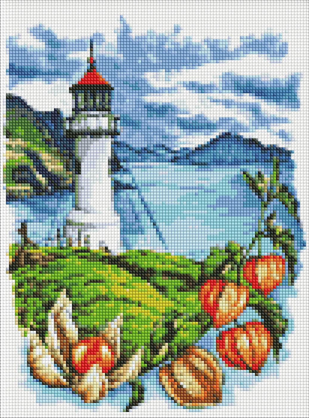 Diamond mosaic "Ideyka" /AMO7629/ "Lighthouse with physalis" 30*40cm