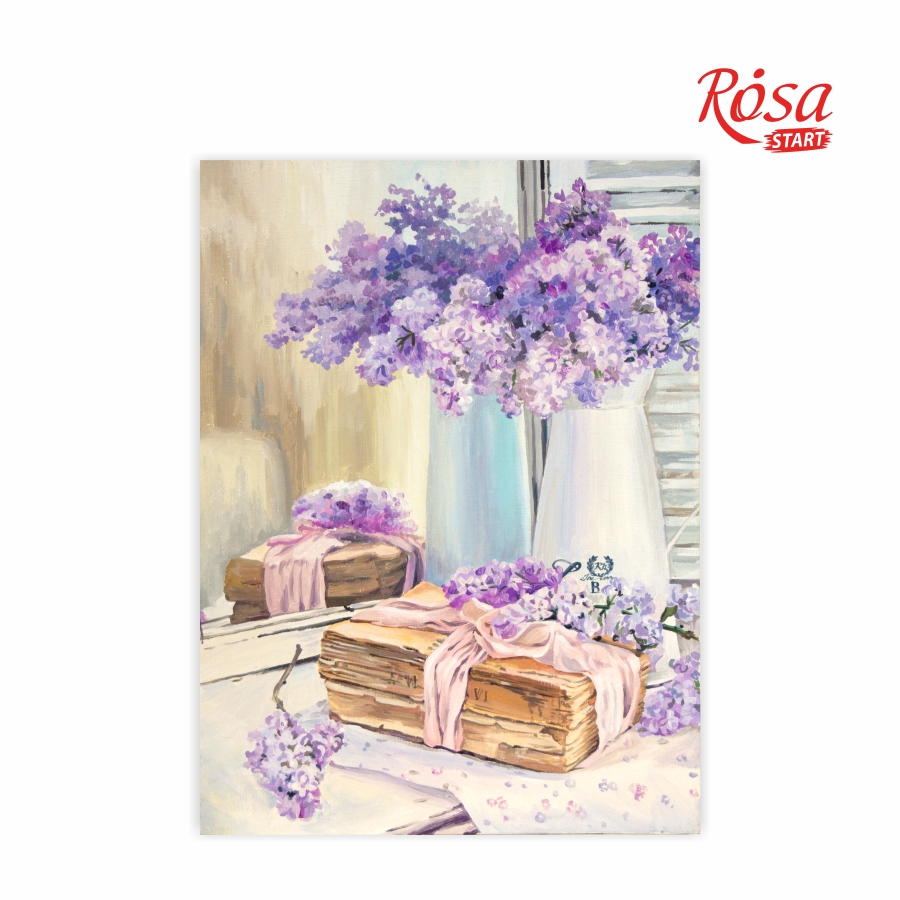 Painting on cardboard with contour "ROSA START" 30*40 Still life #23 "Delicate bouquet of lilac in a vase"/173/ WITHOUT PAINTS