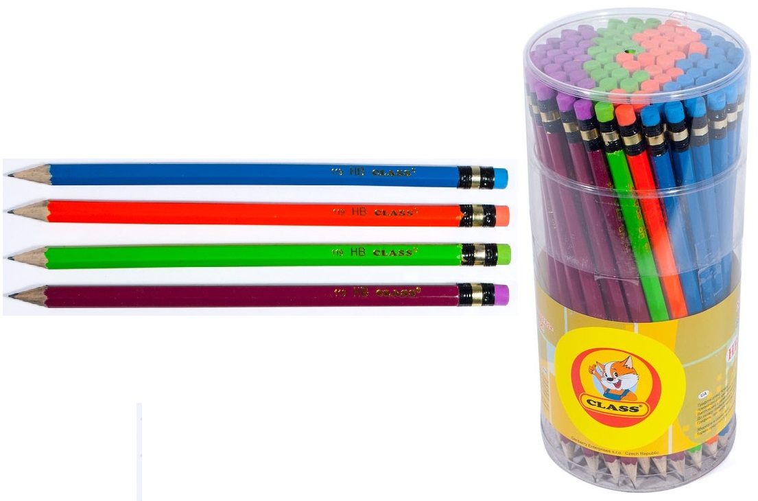 Pencil "CLASS" /119/ "Neon" HB with eraser (100 pcs/tube) (100/400)