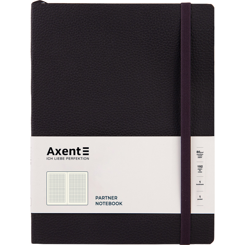Зошит "Axent" /8615-01-A/ Partner Soft L, 190*250, 96 арк, кліт, чорна (1/12)