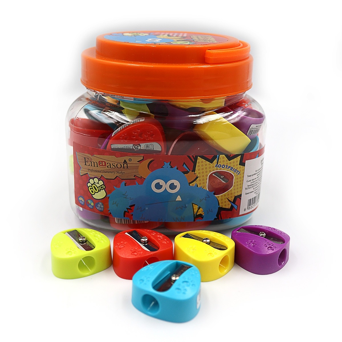 Sharpener "JO" /ESP01-01/ children's "Footprints" 2.8*2.6*1.5cm, in a jar, mix (60/3840)
