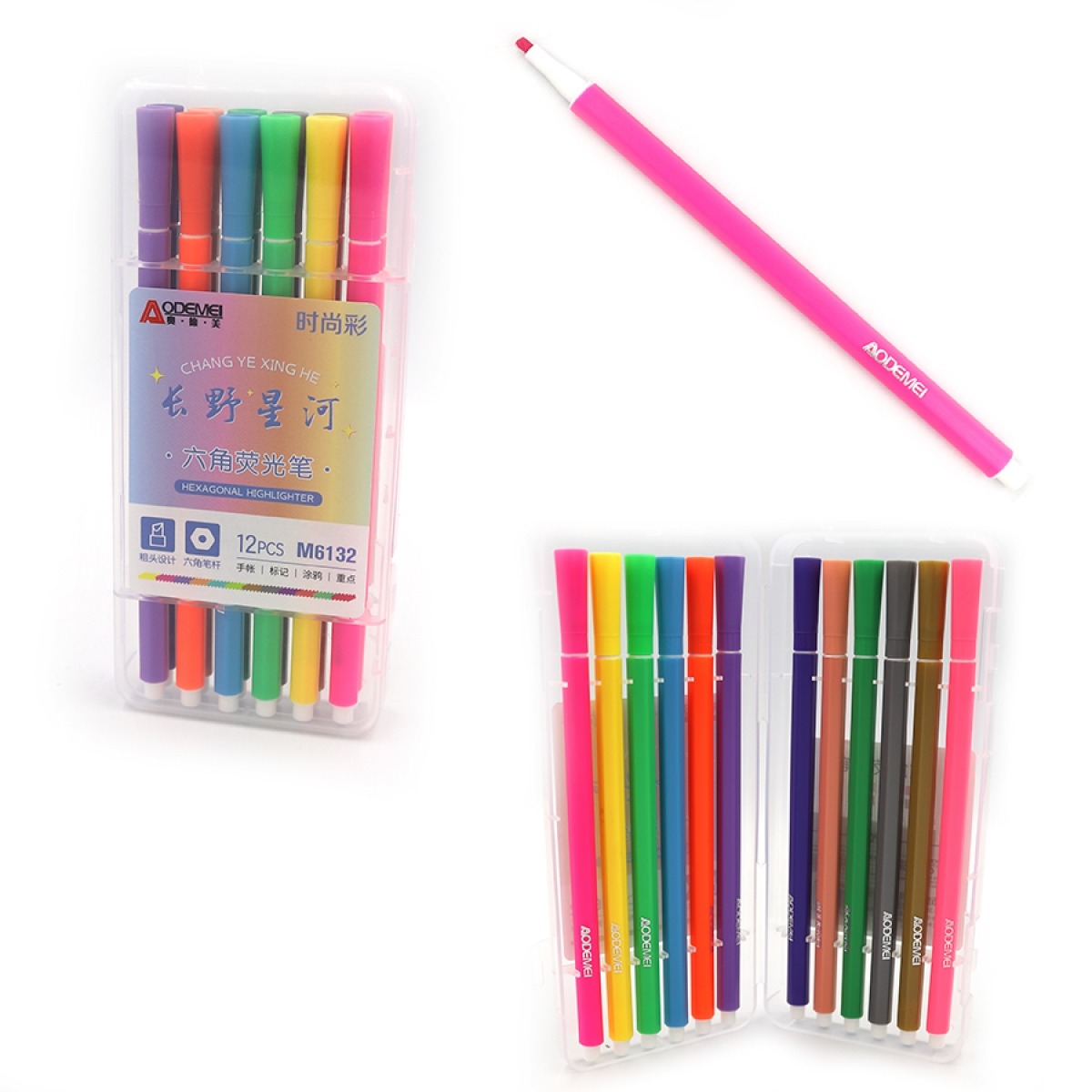 Set of text markers "AODEMEI" /M6132/ 12 col., plastic box (1/12/144)
