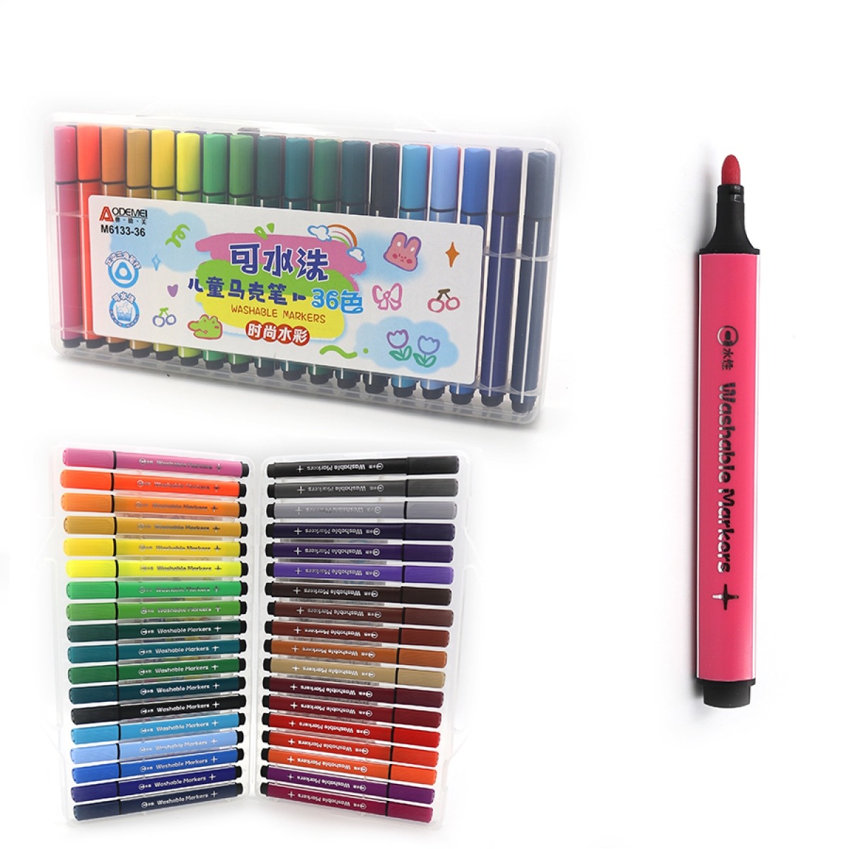 Felt-tip pens 36 pcs. "AODEMEI" /M6133-36/ washable, plastic box (1/12/48)