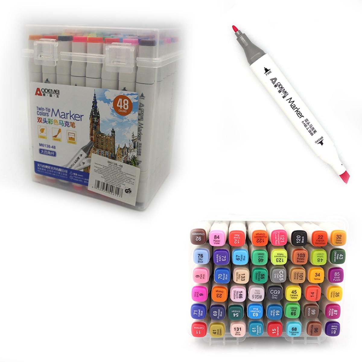Sketch Marker double-sided "AODEMEI" /M6138-48/ 48 pcs. square body, alcohol base, PP BOX (1/20)