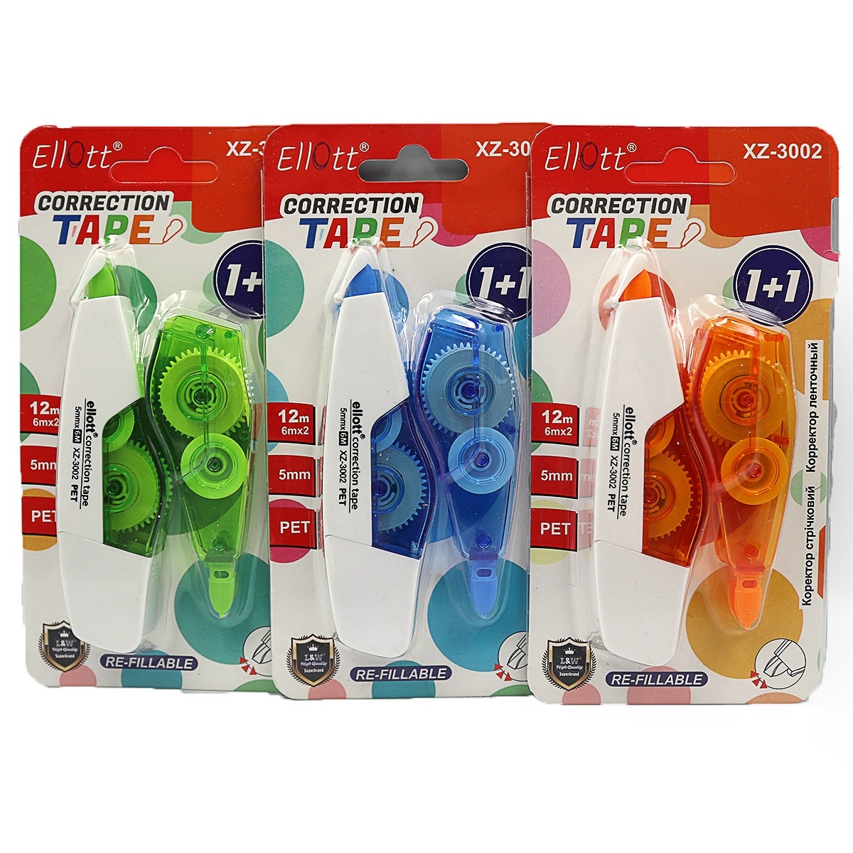 Correction tape "Ellott" /XZ-3002/ 12m*5mm, mix (1/24)