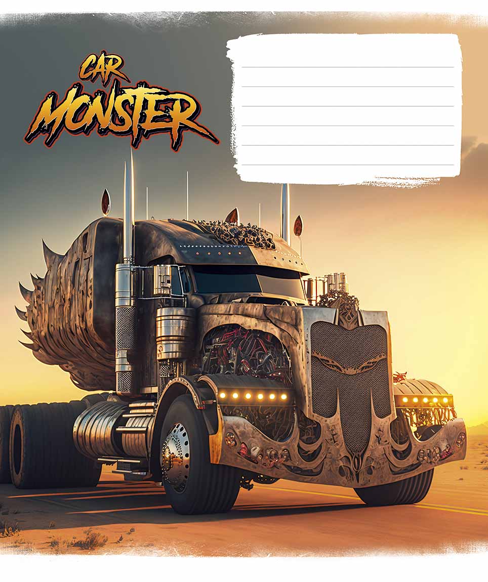 Student's notebook "Schoolboy" 12 sheets == /3243L/ "Monster cars" VD varnish (boy) (30/300)