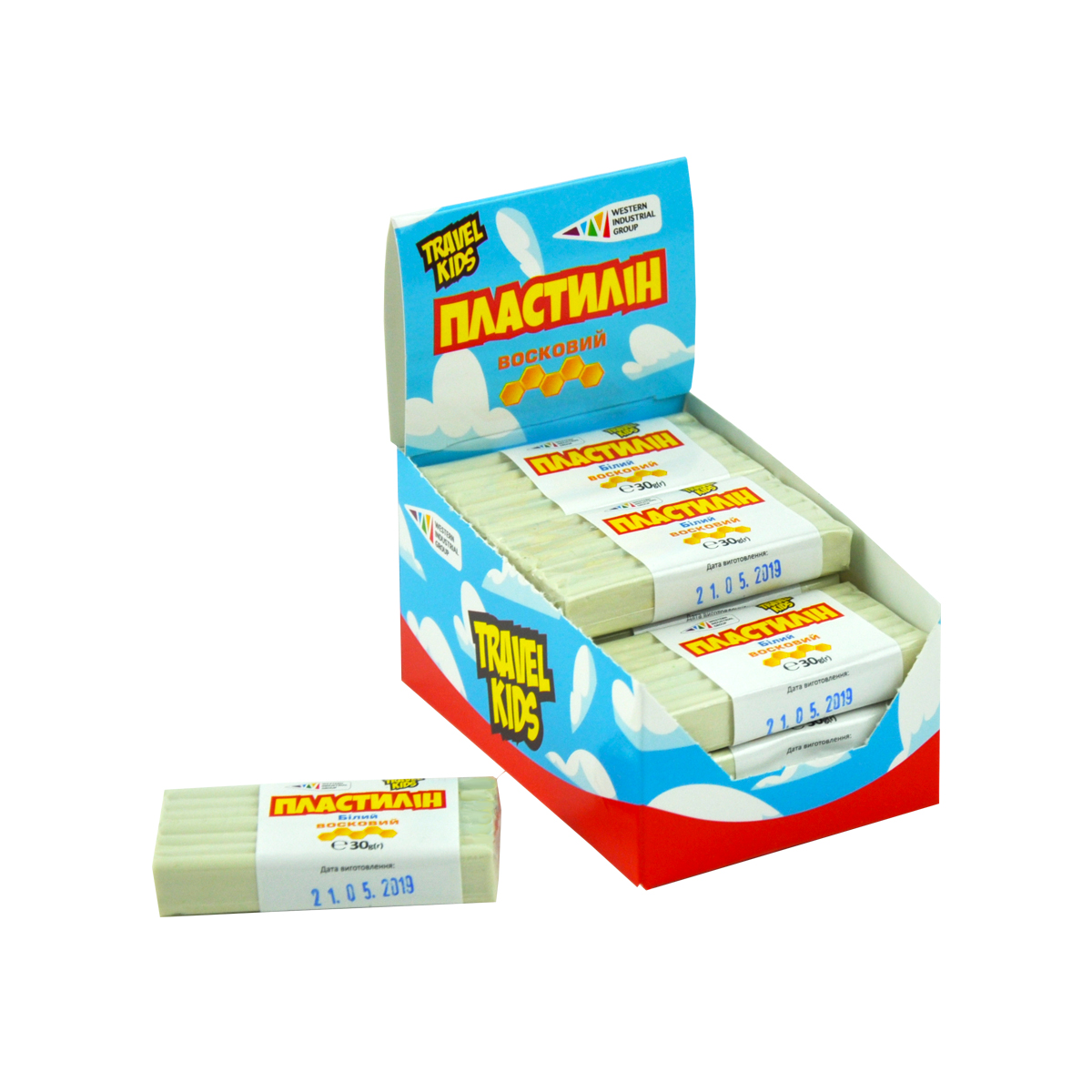 Plasticine "TRAVEL KIDS" wax /333101/TK/ white 30g (12/48)