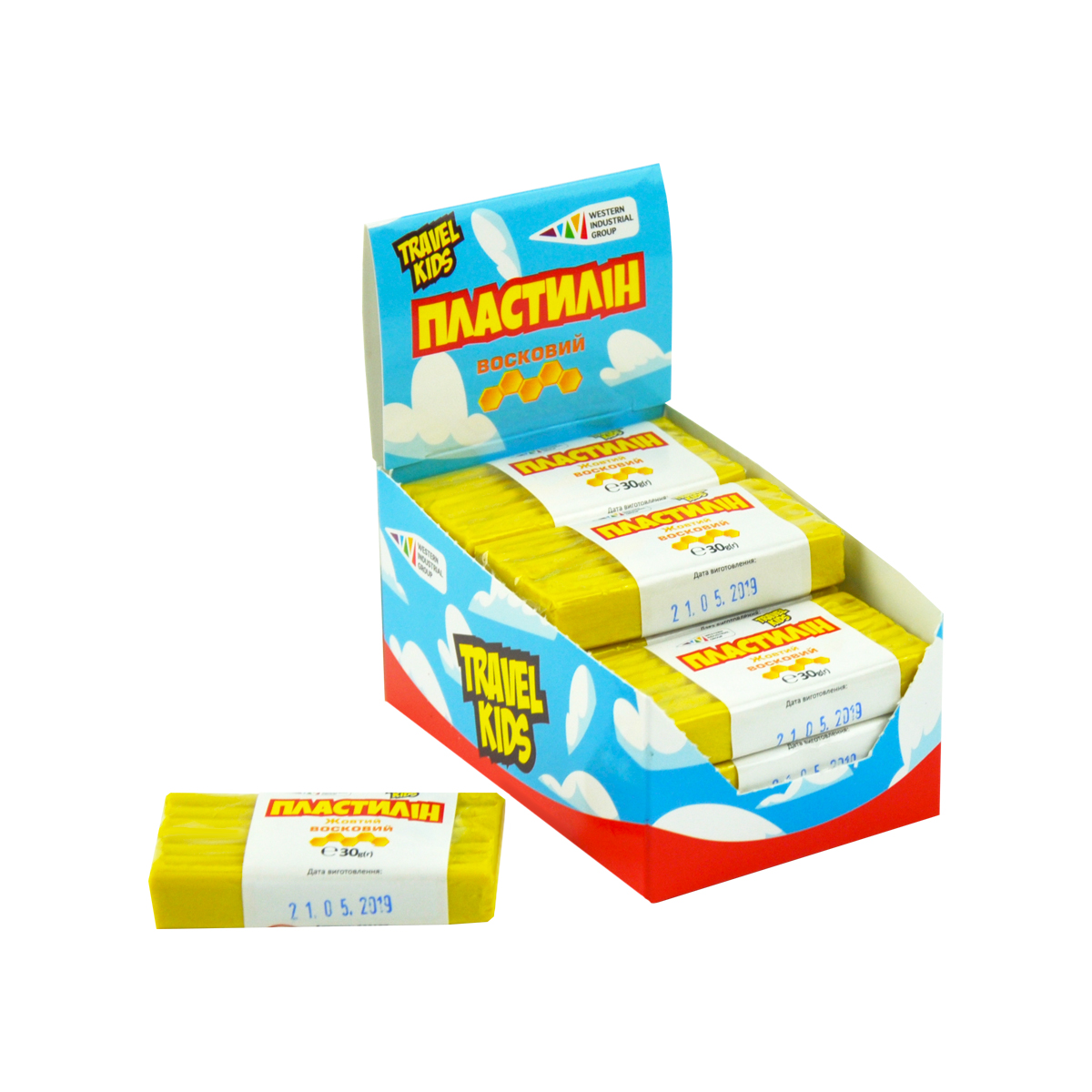 Plasticine "TRAVEL KIDS" wax /333107/TK/ yellow 30g (12/48)