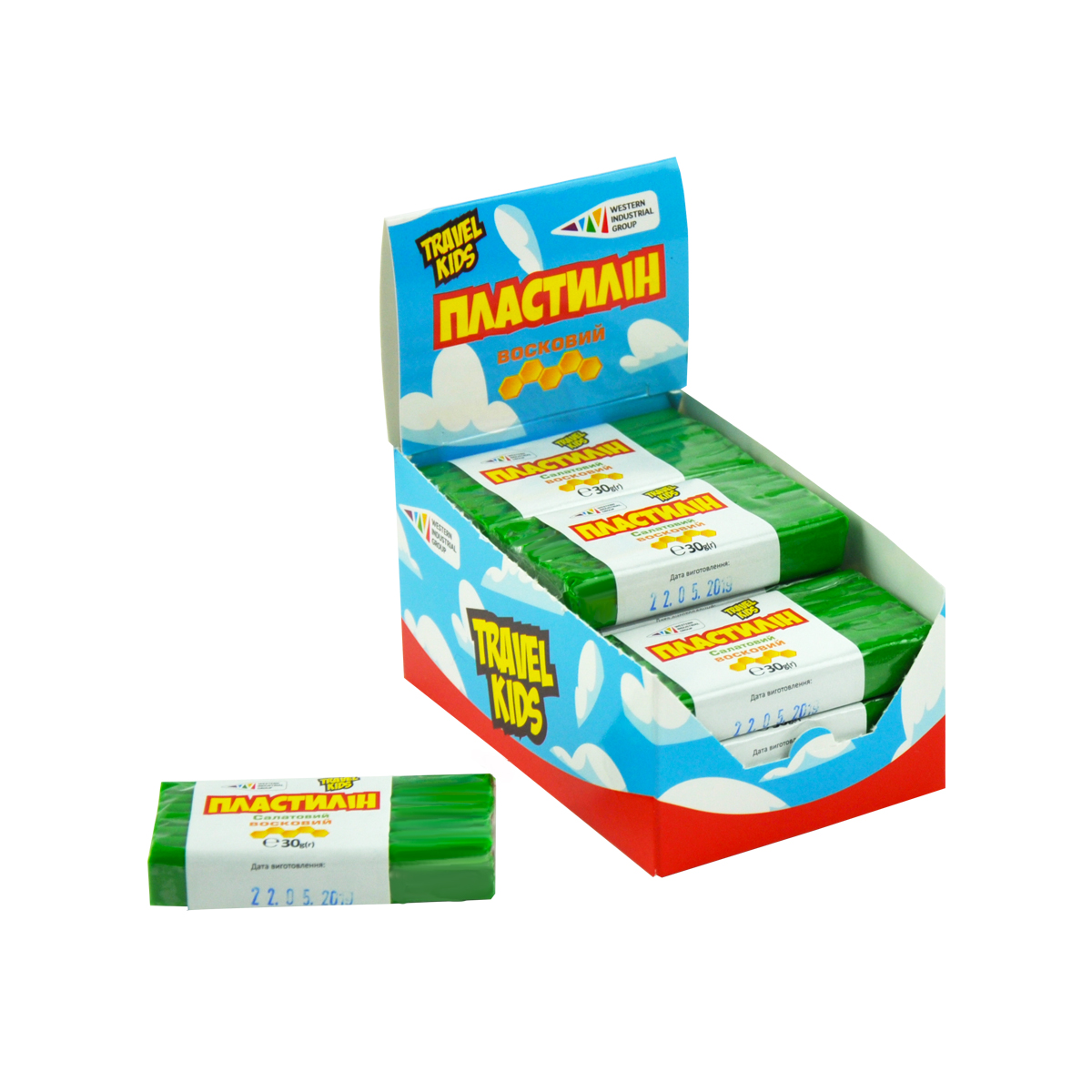 Plasticine "TRAVEL KIDS" wax /333102/TK/ light green 30g (12/48)