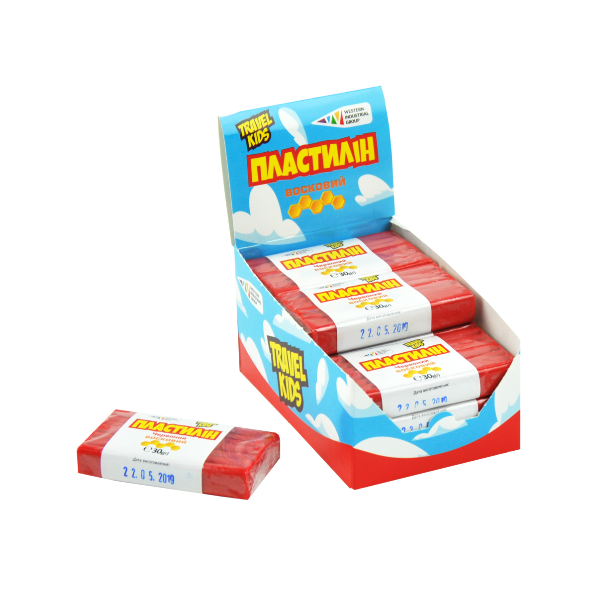 Plasticine "TRAVEL KIDS" wax /333103/TK/ red 30g (12/48)
