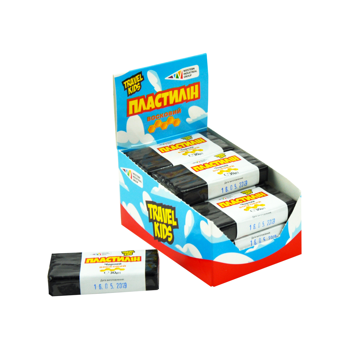 Plasticine "TRAVEL KIDS" wax /333104/TK/ black 30g (12/48)