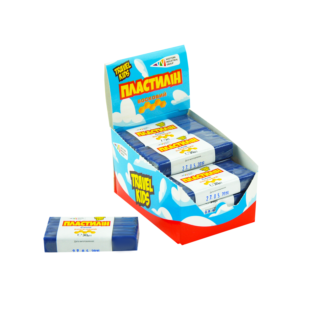 Plasticine "TRAVEL KIDS" wax /333105/TK/ blue 30g (12/48)