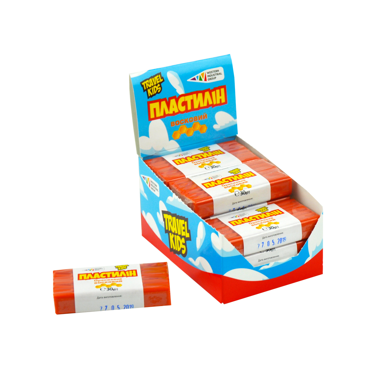 Plasticine "TRAVEL KIDS" wax /333106/TK/ orange 30g (12/48)