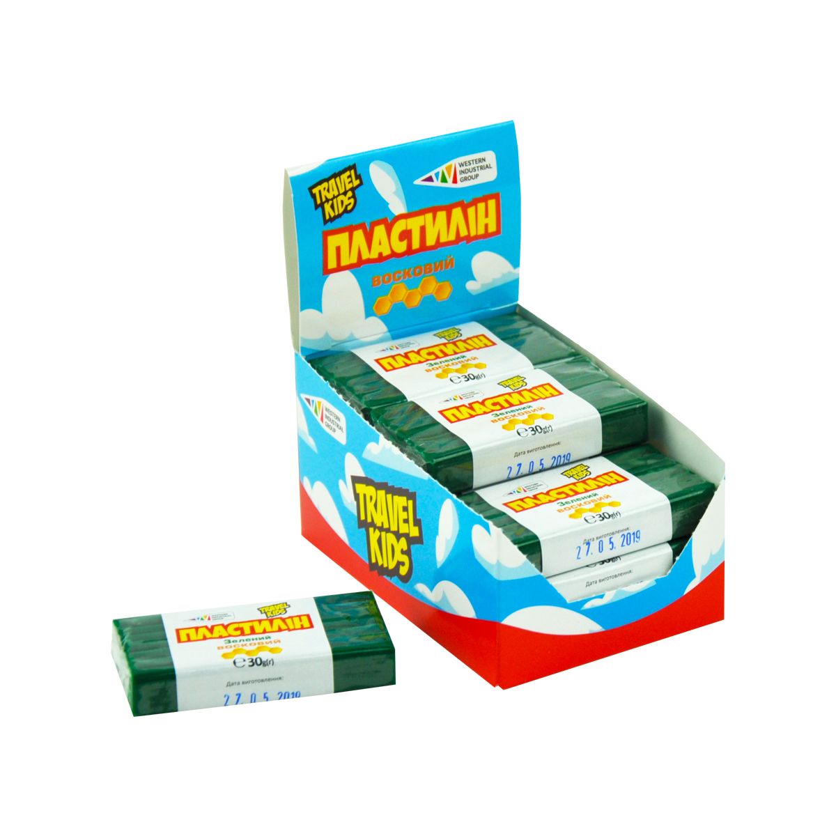 Plasticine "TRAVEL KIDS" wax /333108/TK/ green 30g (12/48)