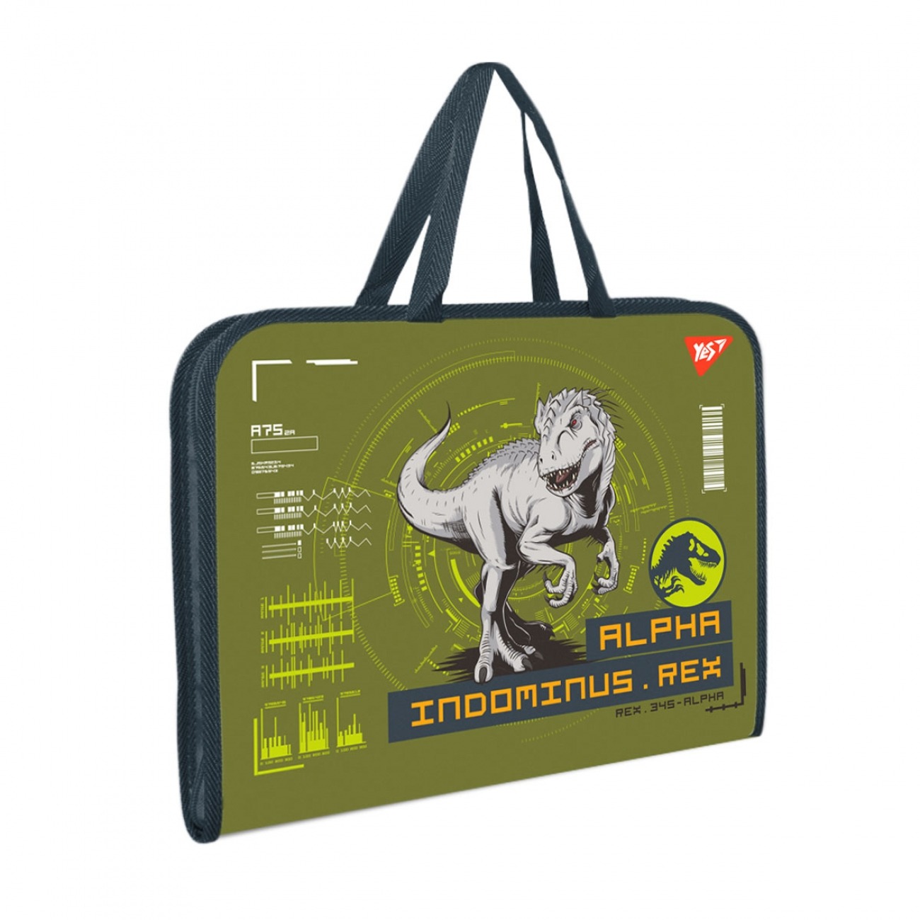 Папка-портфель на блискавці А4+ "Yes" /492242/ "Jurassic World" хакі з ткан. ручк. (1/12/48)