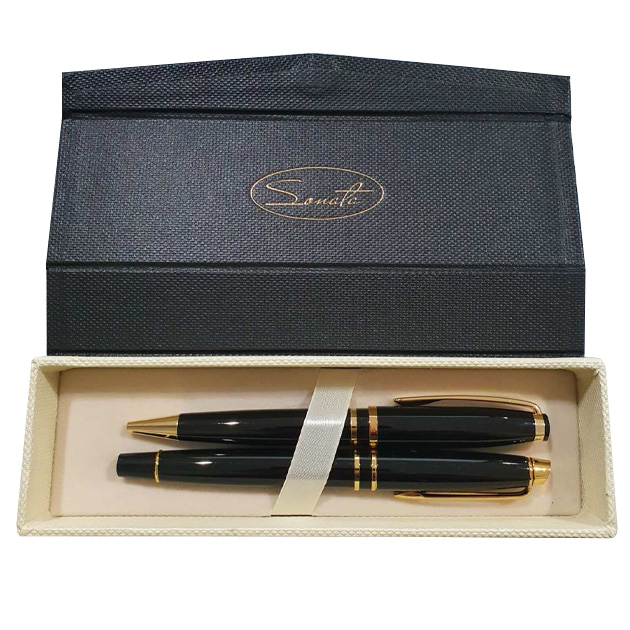Gift pen 2 pcs. "Sonata" /ВР-181 n/r/ ball + roller, black and gold/silver
