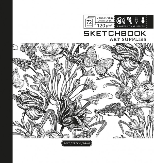 Sketchbook 200x200/36 sheets. "Bourgeois" Clean, PANTONE black. Foil TV. Appl. dis. 21367 (1/10)