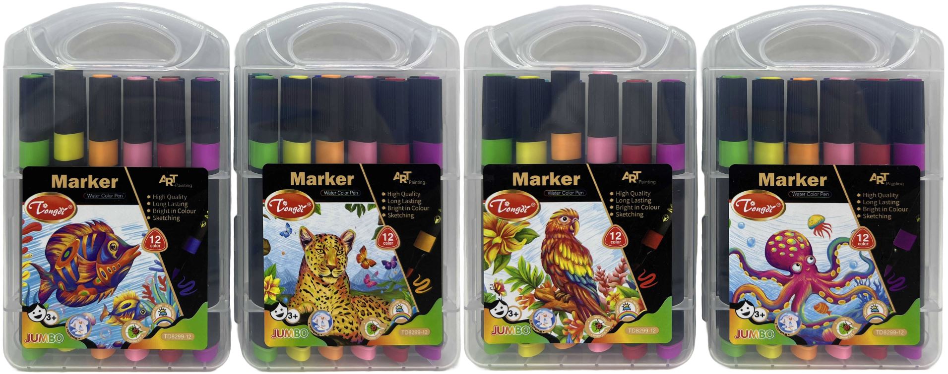 Set of sketch markers /8299-12/ 12 pcs. three-sided "Animal world" in a plastic box (1/36/108)
