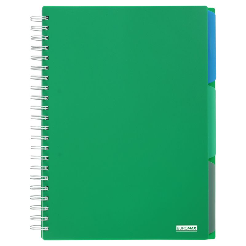 Notebook A4 (210*297)/120 sheets. "BuroMAX" /BM.24345912-04/ #, spiral, plastic cover, with divider, BRIGHT green (1/36)