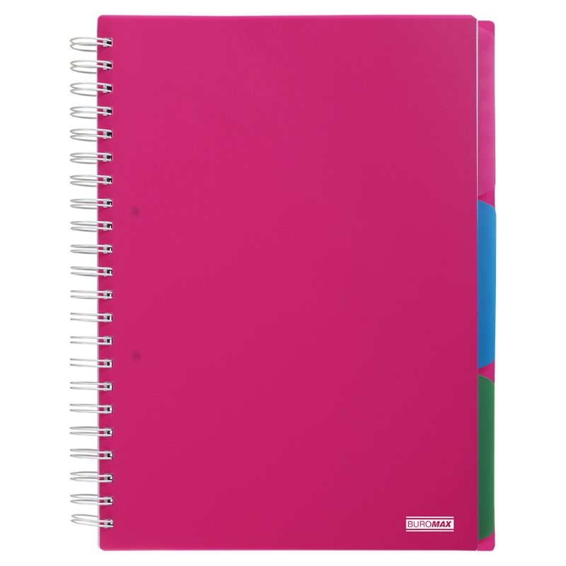 Notebook A4 (210*297)/120 sheets. "BuroMAX" /BM.24345912-10/ #, spiral, plastic cover, with divider, BRIGHT pink (1/36)