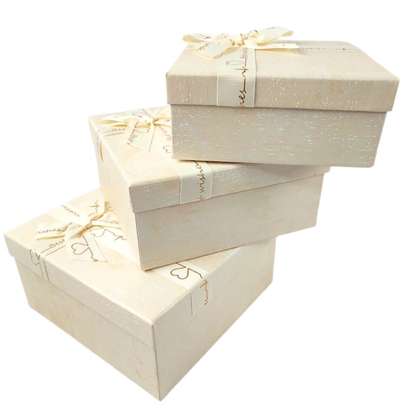 Gift box /271007/ milk square, matte 3 pcs/pack, 19.5x19.5x9.5-15.5x15.5x6.5 cm