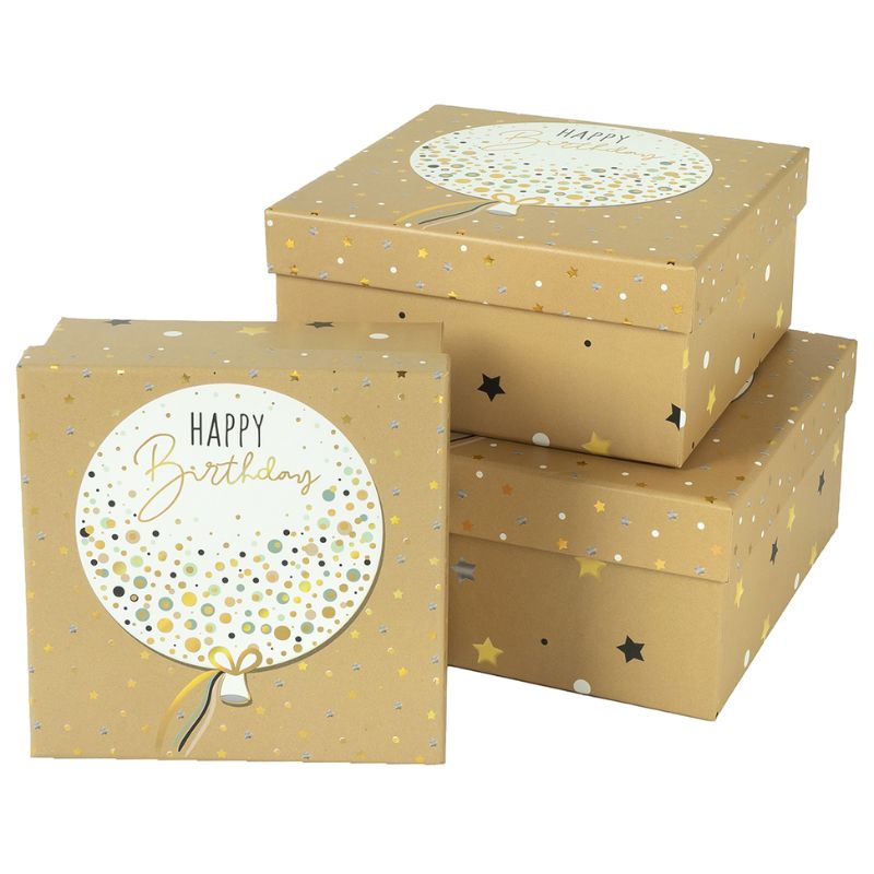 Gift box /271056/ "Happy birthday 1" 3 pcs/pack, 20x20x9.5-15.5*15.5*7.5 cm