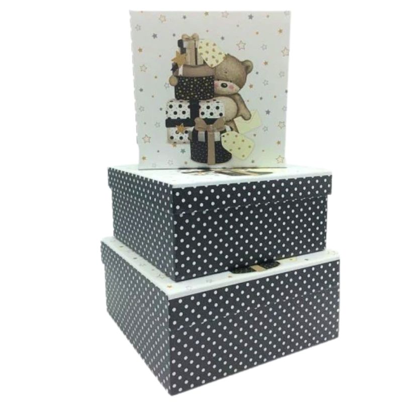 Gift box /271058/ "Christmas bear" 3 pcs/pack, 20x20x9.5-15.5*15.5*7.5 cm