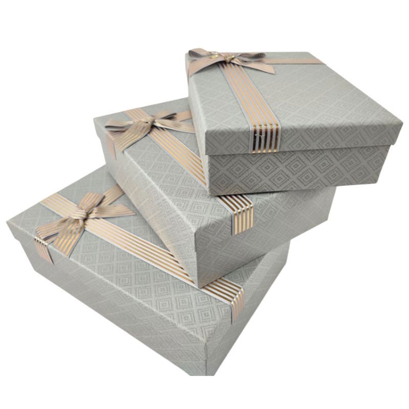 Gift box /271028/ gray, rectangular, single-color, matte 3 pcs/pack, 29x21x9.5-23x17x6.5 cm